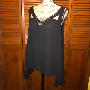 Sleeveless Black Blouse w/ Bronze detail